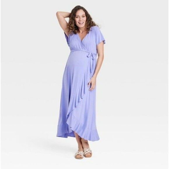 Isabel Maternity Flutter Empire Waist Maternity Dress Lavender - Picture 2 of 12